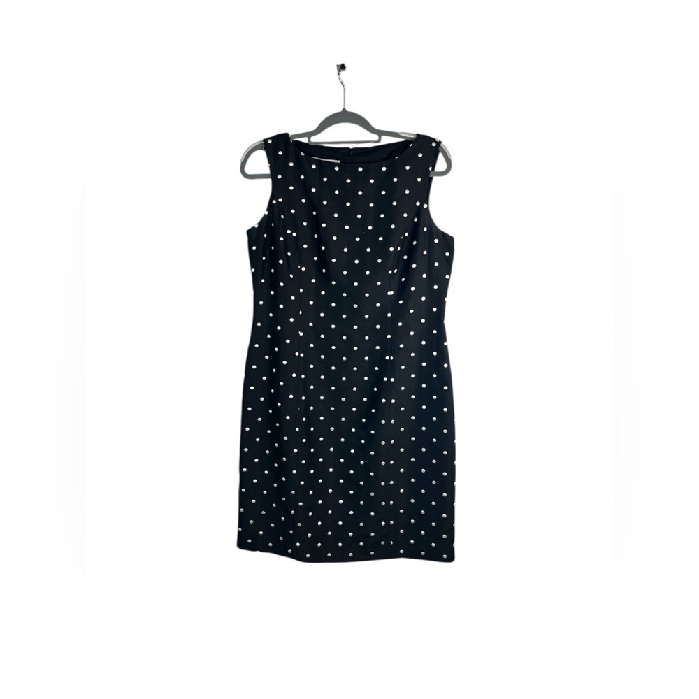 Natural Instincts 100% Silk Black‎ White Polka Dot Sheath Dress Size 10